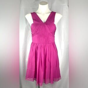 Tibi New York 100% Silk Dress Fuchsia Lined Pleated Size 4